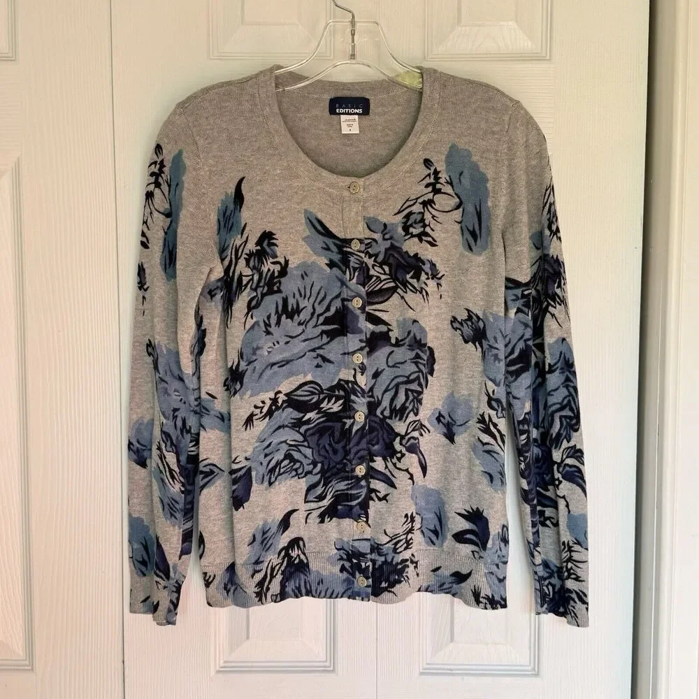 Basic Edition Women's Sweater Cardigan Small Floral